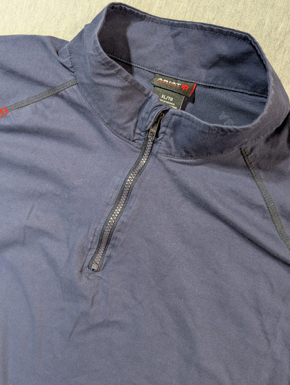 Ariat FR Navy 1/4 Zip Performance Knit Shirt XL Made USA